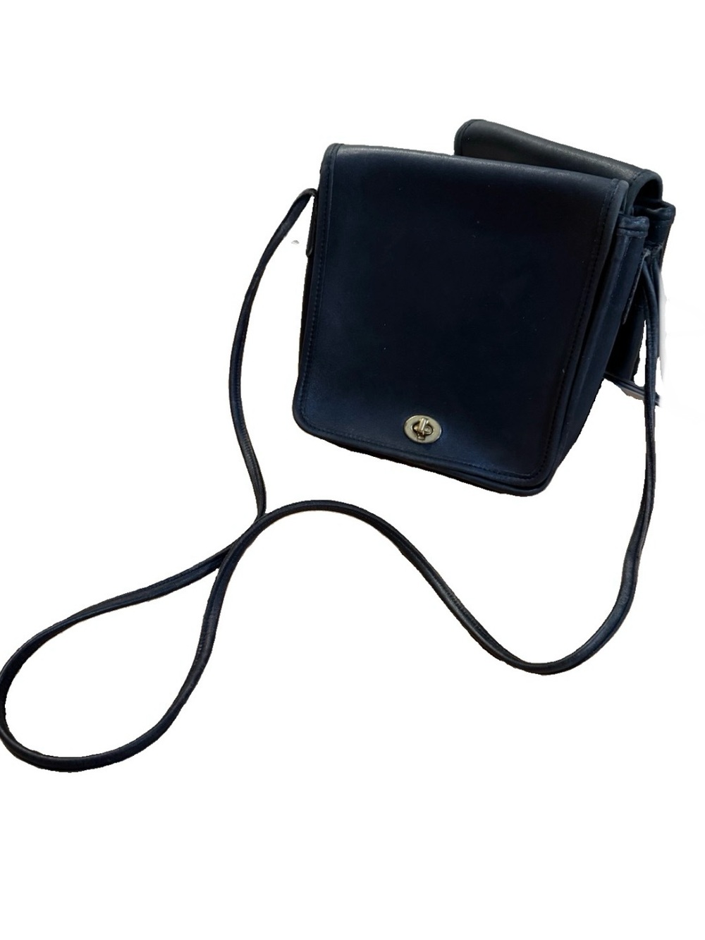 Coach Vintage Black Leather Square Crossbody with Turn-Lock